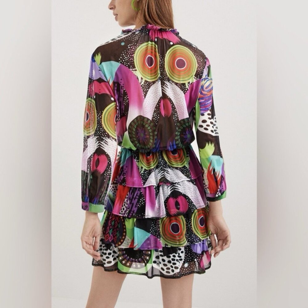 Desigual + M. Christian Lacroix Mesh Layered Dress Artsy Print - Picture 2 of 11